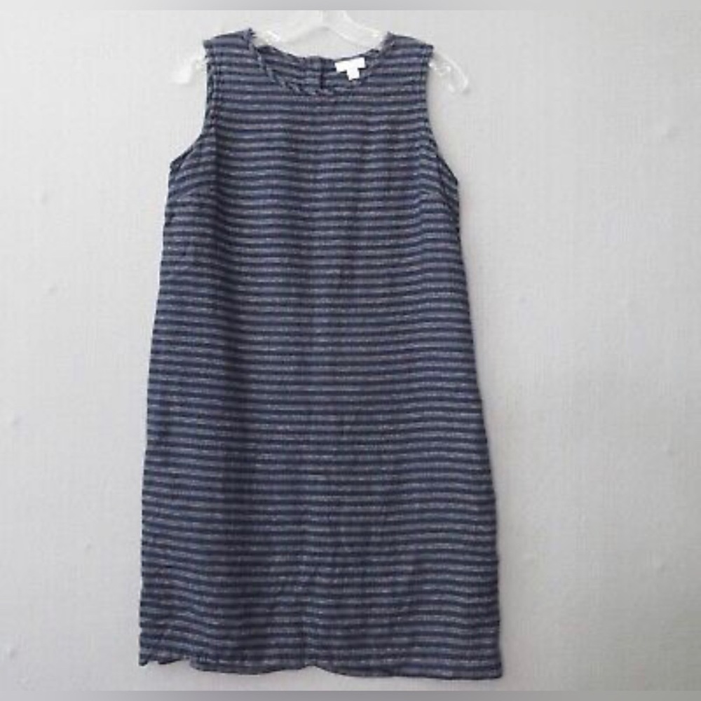 J Jill Love 100% Linen Dress Women Size S Shift Blue Lagenlook Stripe Button EUC